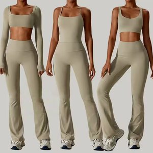Custom Logo Girls' Active Fitness Gym Wear 2-Piece Yoga Set <b>Flare</b> Pants Bra <b>Leggings</b> Spandex/Nylon Eco-Friendly Quick Dry - Product Image 1