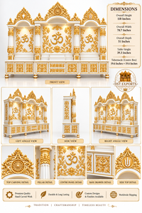 Large Traditional Bollywood Style Wooden Pooja Temple Marble Look Hand Carved Wooden <b>Mandir</b> Large White & Gold Om Hindu <b>Mandir</b> - Product Image 6