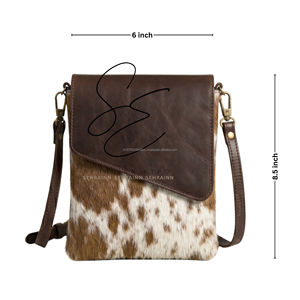 Sac bandoulière pour téléphone en cuir de vachette western, cuir à poils, petit sac à bandoulière, personnalisable ODM, homme femme - Product Image 3
