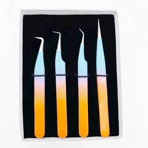 Juego de Pinzas Quirúrgicas para Pestañas Morje, Herramientas de Precisión de Acero Inoxidable, Puntas Dentadas/Serradas, 10 mm de Longitud, Degradado Naranja Azul - Product Image 3