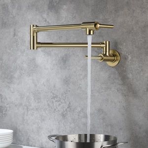 Rubinetto da cucina a parete pieghevole a doppia maniglia in ABS lucido e spazzolato e ottone, per uso commerciale - Product Image 6