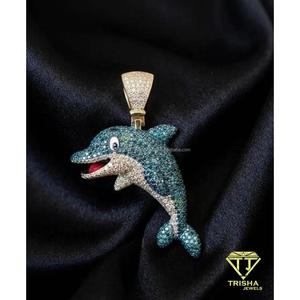 Collier statement de luxe en argent sterling 925 avec pendentif animal marin et diamant moissanite bleu glacé - Product Image 3