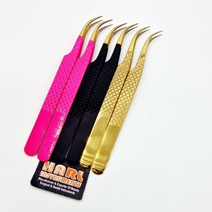 Pince à épiler pour extension de cils en acier inoxydable avec pointes dorées et à angle incurvé Pince à épiler à isolation antistatique - Product Image 1