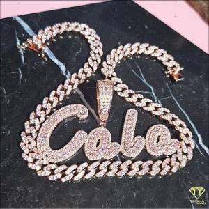 Iced Out <b>Name</b> Pendant With Cuban Link <b>Chain</b> Moissanite Diamond Hip Hop Necklace Custom Luxury Jewelry - Product Image 3