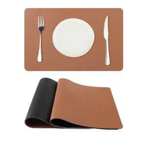 Leather <b>Placemats</b> <b>Rectangle</b> Solid Color Non-Slip Table Mats Brown Black Dual Side Desing - Product Image 1