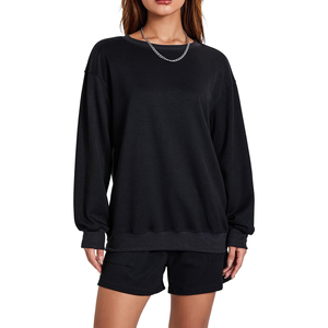 Custom Logo Vintage Winter Oversized Solid <b>Women's</b> Sweatshirts <b>Shorts</b> Set <b>Long</b> Fleece Fabric Breathable Eco-Friendly Quick Dry - Product Image 1