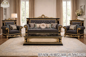 Juego de Sofás Clásico Maharaja Palace con Tapicería de Lujo Estilo Italiano, Muebles de Sala de Estar Tallados a Mano, Sofá con Acabado Dorado Clásico - Product Image 2