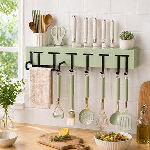 Wall Mount <b>Kitchen</b> Storage <b>Rack</b> with Hooks Knife Stand Utensil Holder Hanging Organizer for <b>Kitchen</b> Tools - Product Image 1