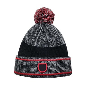 Bonnet d'hiver unisexe en tricot avec pompon, motif géométrique, accents noirs et rouges, chapeau décontracté pour l'extérieur, 56-58 cm - Product Image 1