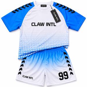 Maillot de football CLAW INTL pour homme, blanc et bleu dégradé, sublimé, manches courtes, évacuation de l'humidité, respirant, coupe athlétique - Product Image 6