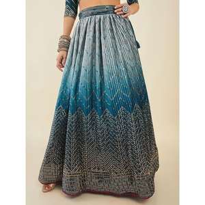 Awesome Blue <b>Art</b> Silk Wedding Apparel Lehenga Choli with <b>Sequin</b> Embellished Dupatta - Product Image 3