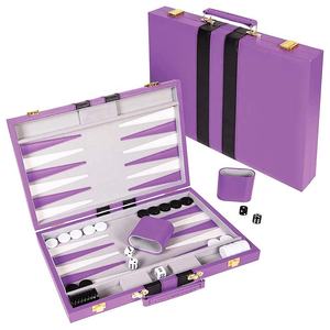 Leather Case Portable and Travel <b>Backgammon</b> Game Faux Leather Vinyl <b>Backgammon</b> <b>Set</b> Premium 17.5inches <b>Backgammon</b> - Product Image 4
