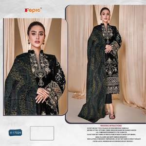 Velvet Royalty Indian Salwar Kameez con bordado elegante y seda Digital Printed Dupatta Winter Fashion - Product Image 2