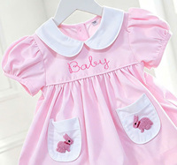 Combinaison smockée personnalisée pour bébé fille, col blanc classique, combinaison bulle rose pour bébé, vêtements de Pâques, fabricant de vêtements en gros