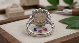 Natural Welo Fire <b>Opal</b> Christian Engagement <b>Ring</b> 925 Sterling Silver Pave Flower Leaf Design October Birthstone Jewelry Gift - Product Image 2