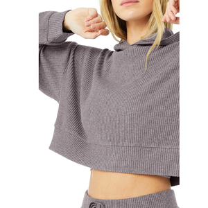 Sudadera de punto con capucha extragrande para mujer, color liso, hombros caídos, manga larga, para otoño - Product Image 5