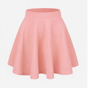 Mini-jupe trapèze rose pour femme, taille élastique, plissée, tricotée, couleur unie, style doux, toutes saisons - Product Image 1
