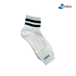 Custom <b>White</b> Crew <b>Socks</b> with Red and Navy Stripes 100% Cotton Breathable Knitted Sweat-Absorbent <b>Men's</b> Autumn Daily Wear - Product Image 5