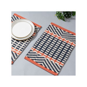 Customized Geometric Jacquard Woven <b>Placemat</b> <b>Rectangle</b> Cotton Linen Washable Minimalist Home Dining Table Mat Orange Navy White - Product Image 1