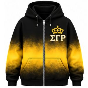 Sudadera con Capucha Oversize Personalizada Sigma Gamma Rho para Mujer, Teñida con Técnica Tie-Dye, Color Negro y Dorado, con Letras Griegas, Sudadera de Forro Polar Informal para Hermandad - Product Image 1