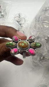 Muhave With Cotton <b>Candy</b> Turquoise Ring Natural Gemstone Cabochon Copper Silver Plated Ring Statement Jewelry For Gifts 8.89gm - Product Image 3
