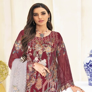 Ramsha Vol N-3 mousseline de soie brodée lourde trois pièces Punjabi costumes longue Maxi robe Eid robes pour les femmes tenue de fête - Product Image 4