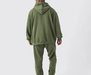 Ensemble de survêtement vert uni à capuche pour homme, coupe ample, 2 pièces, tenue décontractée - Product Image 2