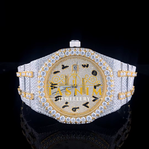 Reloj de Hombre de Cuarzo con Cristal de Moissanita VVS Completamente Incrustado, Estilo Deportivo y de Negocios, de Acero Inoxidable, en Oro Blanco/Amarillo, con Números Arábigos - Product Image 2