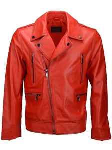 Chaqueta de Cuero Roja Estilo Motero - Product Image 1