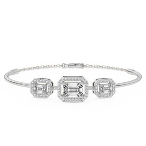 Pulsera Personalizada, Oro de 9k/10k/14k/18k, Esmeralda Verde Halo, Diamante de Laboratorio, Pulsera Abrible, Joyería Certificada IGI para Mujer - Product Image 1