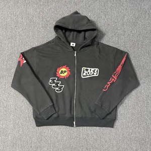 Conjunto Casual de Sudadera con Capucha y Pantalones de Chándal con Estampado de Letras en Espuma y Cremallera, Estilo Streetwear, Lavado Ácido, Colección 2026 - Product Image 2
