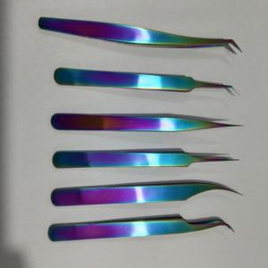 Pince à épiler pour cils en acier inoxydable, revêtement titane, couleurs arc-en-ciel, haute qualité - Product Image 1