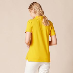 Polo en coton uni pour femme, manches courtes, décontracté, jaune, tissu tissé, longueur normale - Product Image 2