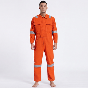 <b>Men's</b> Orange Hi Visibility Work <b>Overalls</b> With Reflective Strips Cotton Coveralls Jumpsuit Dustproof Dungarees - Product Image 3