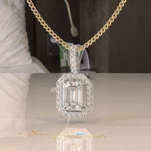 Octagon Cut Moissanite 14K <b>Gold</b> Certified 1CT Halo Geometric Luxury <b>Pendant</b> Necklace - Product Image 6