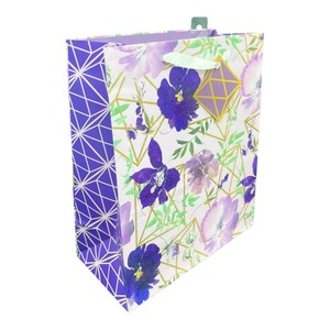 IntBOX Premium Quality <b>Purple</b> Floral Design Geometric Accents Eco-Friendly Paper <b>Gift</b> Bag with Sturdy Handles Made in Vietnam - Product Image 2