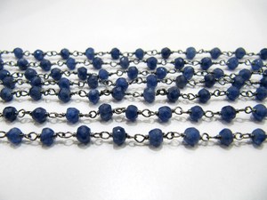 Natural Lapis Lazuli Rondelle 3-4 mm Faceted Beaded Plated <b>Rosary</b> Chain High Quality Jewelry making chain sold per foot - Product Image 2