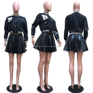 New Arrival Women's Baseball Uniform <b>Jacket</b> Casual Letter <b>Patch</b> PU Leather Stitching Casual Bomber Outdoor <b>Jackets</b> to Buy - Product Image 3