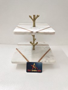 Support à gâteau en marbre de qualité supérieure, 2 étages, fait main, en pierre, pour présentation de gâteaux, desserts et cupcakes, idéal pour les mariages et les anniversaires. - Product Image 3