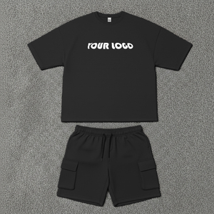 Custom Unisex Purple Cotton <b>T</b>-Shirt Set With Drawstring Shorts Simple Solid Design Heat-Transfer Printing Casual Summer Wear - Product Image 6