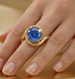 Anillo de Boda Vintage Chapado en Oro de 18K con Zafiro Azul de Corte Oval y Engaste de Garras para Mujer - Product Image 3