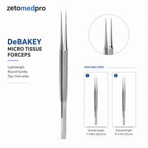 Pinzas Micro DeBakey de Titanio, Rectas, Mango Redondo, Puntas de 1 mm de Ancho, Instrumento Quirúrgico ZETOMEDPRO - Product Image 3