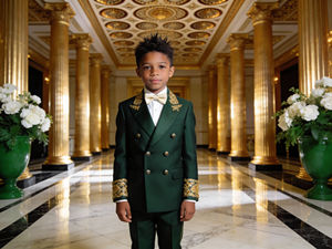 Traje de esmoquin gris con bordado dorado para niños – Traje formal de doble botonadura para bodas y fiestas para niños - Product Image 3