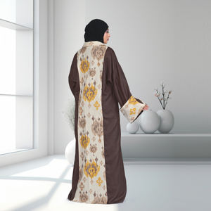 Abaya de Lino con Frente Abierto y Elegantes Paneles en Contraste con Estampado Digital, Prenda Moderna y Recatada, Larga hasta el Suelo, Moda Femenina - Product Image 4