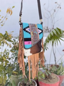 Bolso de mano de cuero, bolso de cuero de vaca Real, manta de sillín azteca, bolsos con flecos, bolsos superventas para mujer - Product Image 2