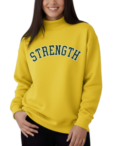 Sweat-shirt à col roulé jaune pour femme, imprimé lettres 'Strength', en coton, pour l'automne - Product Image 1