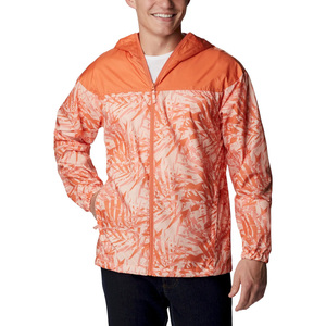 Wholesale <b>Men's</b> Orange Tropical Print Hooded Soft Shell <b>Jacket</b> Zip Front Water Resistant Summer Outdoor Wear - Product Image 1