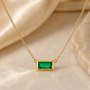 Collar con Colgante de Oro con Corte Esmeralda, Cadena de Plata Esterlina con Piedra Única, Cadena de Eslabones con Engaste de Bisel para Mujer, Regalo - Product Image 3