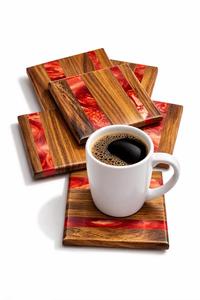 Ensemble de sous-verres carrés en résine à grain de bois naturel, design moderne fait main, diamètre 350 mm, pour accessoires de boissons à domicile - Product Image 5