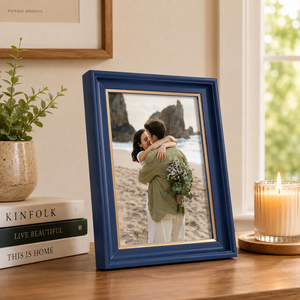 Marco de Fotos Azul de Lujo con Borde Interior Dorado, Elegante Marco Rectangular para Fotos Familiares, Retratos, Bodas - Product Image 4